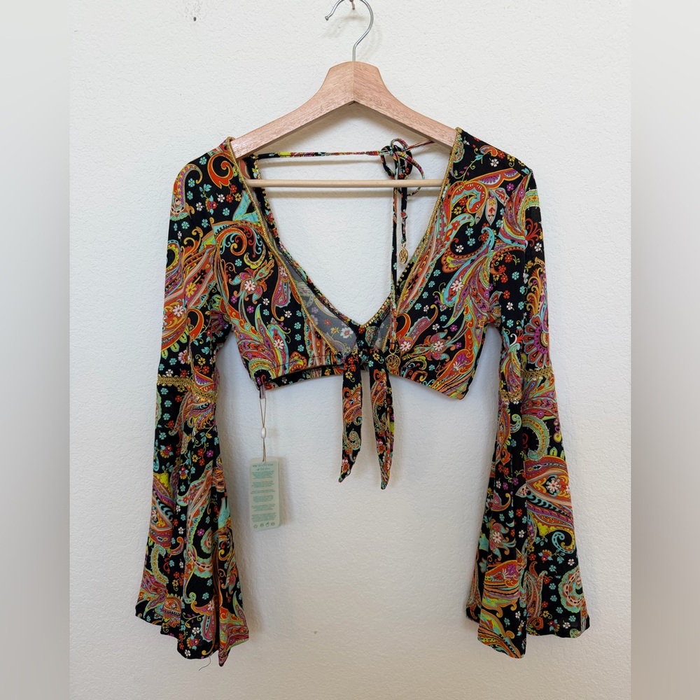 Luli Fama Bell Sleeve Crop Top Luli Gypsy XS NWT - Picture 6 of 6
